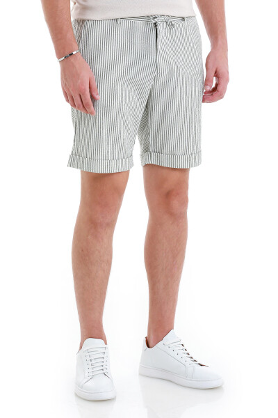 Yeşil Regular Fit Çizgili Yandan Cepli Şort - 4