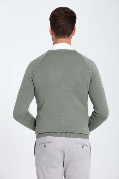 Yeşil Regular Fit Desenli Bisiklet Yaka Pamuklu Triko Kazak - 18