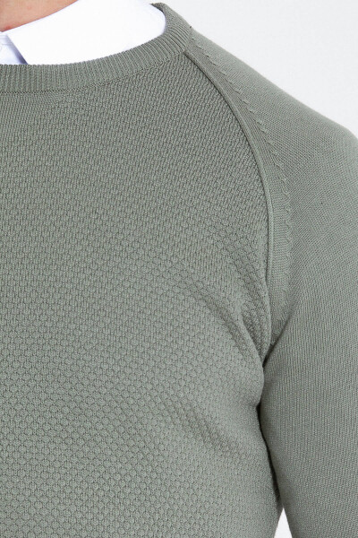 Yeşil Regular Fit Desenli Bisiklet Yaka Pamuklu Triko Kazak - 10