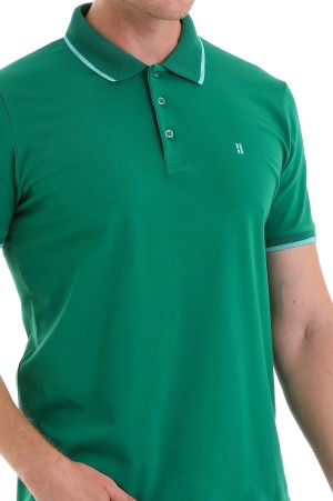 Yeşil Regular Fit Düz 100% Pamuk Polo Yaka Tişört - Thumbnail