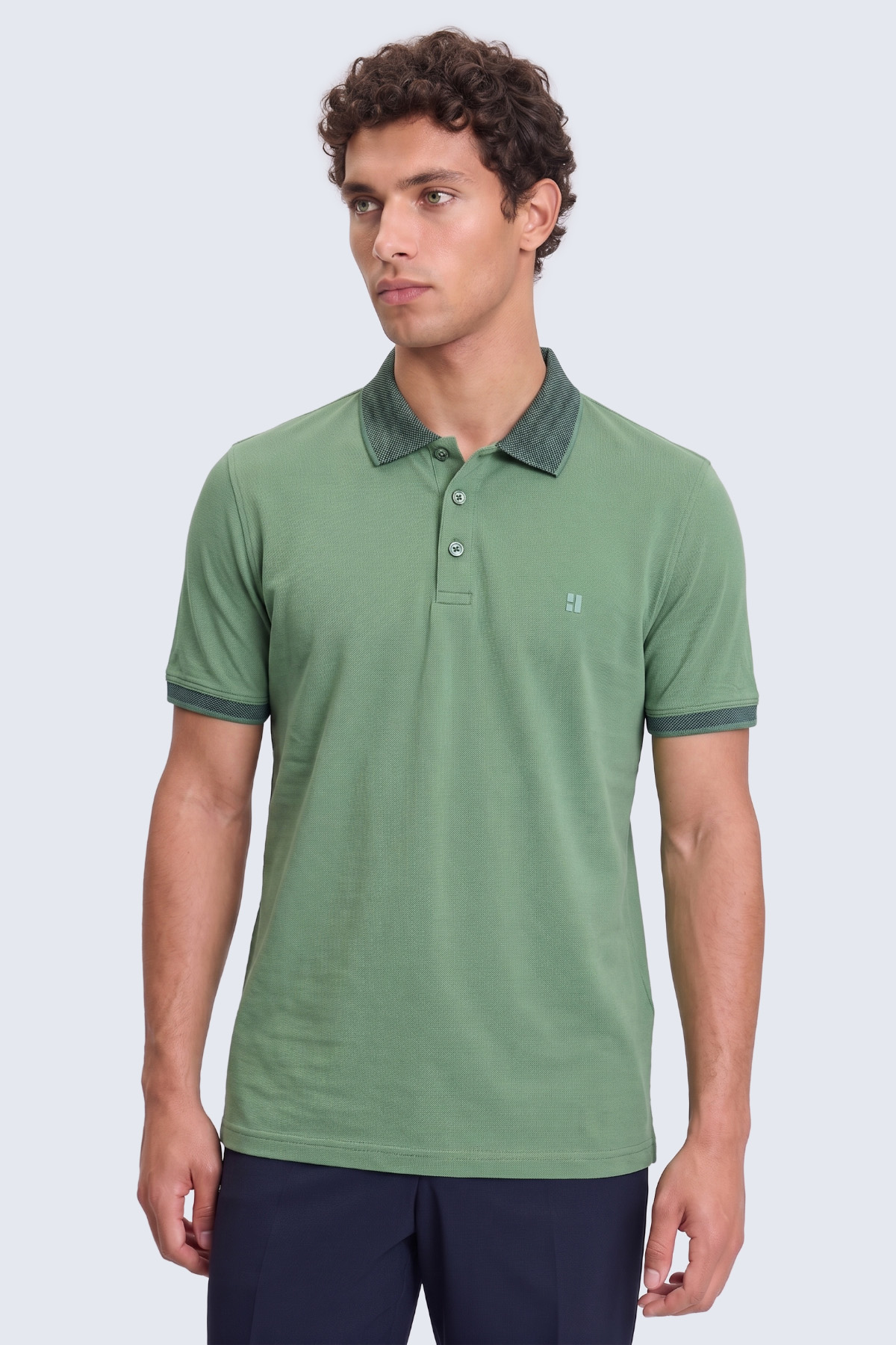 Yeşil Regular Fit 100% Pamuklu Kıvrılmaz Polo Yaka Tişört - 1
