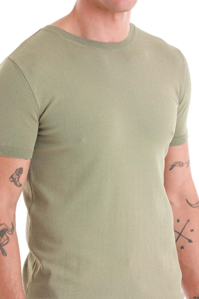 Yeşil Regular Fit Bisiklet Yaka Rayon Tişört - Hatem Saykı (1)