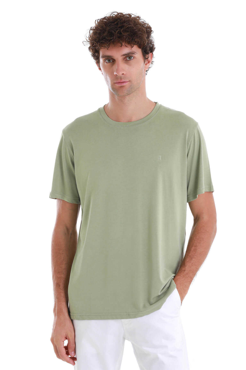 Yeşil Regular Fit Bisiklet Yaka Tişört - Hatem Saykı