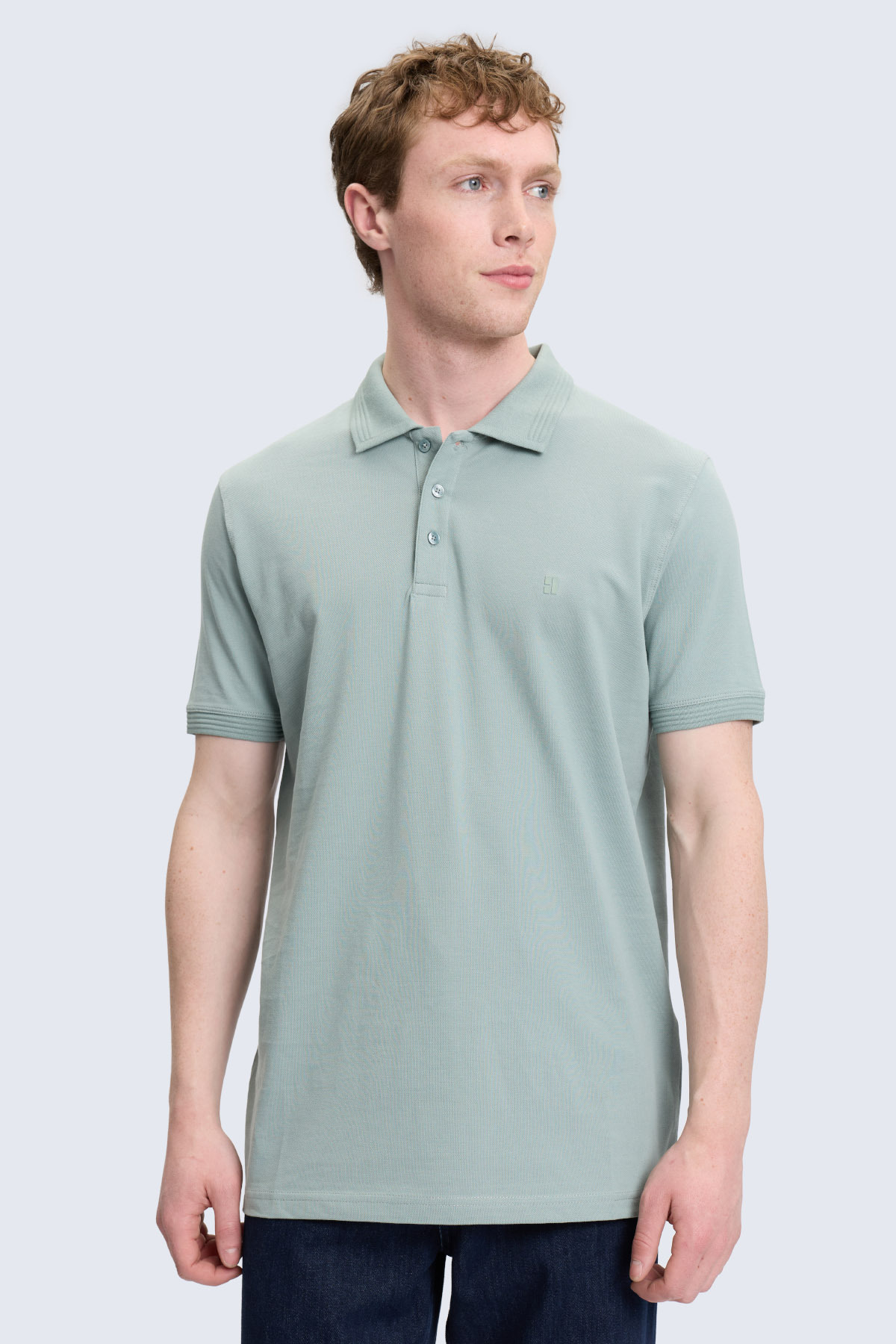 Yeşil Regular Fit Kıvrılmaz Polo Yaka 100% Pamuk Tişört - 1