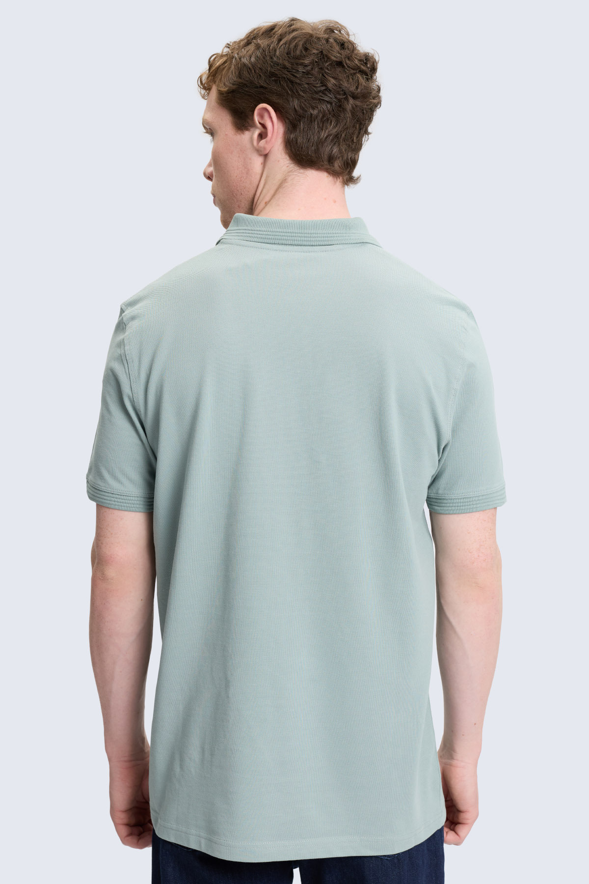 Yeşil Regular Fit Kıvrılmaz Polo Yaka 100% Pamuk Tişört - 5