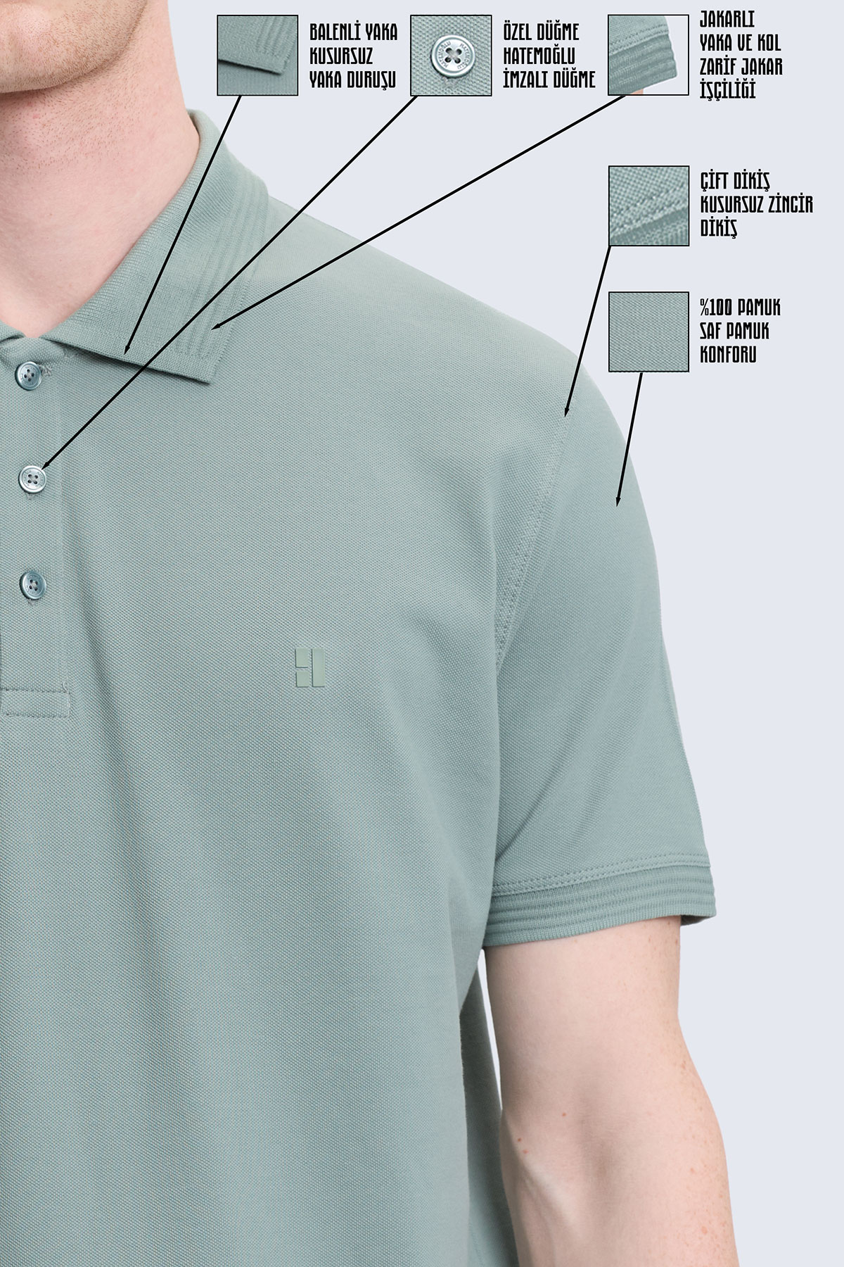 Yeşil Regular Fit Kıvrılmaz Polo Yaka 100% Pamuk Tişört - 4