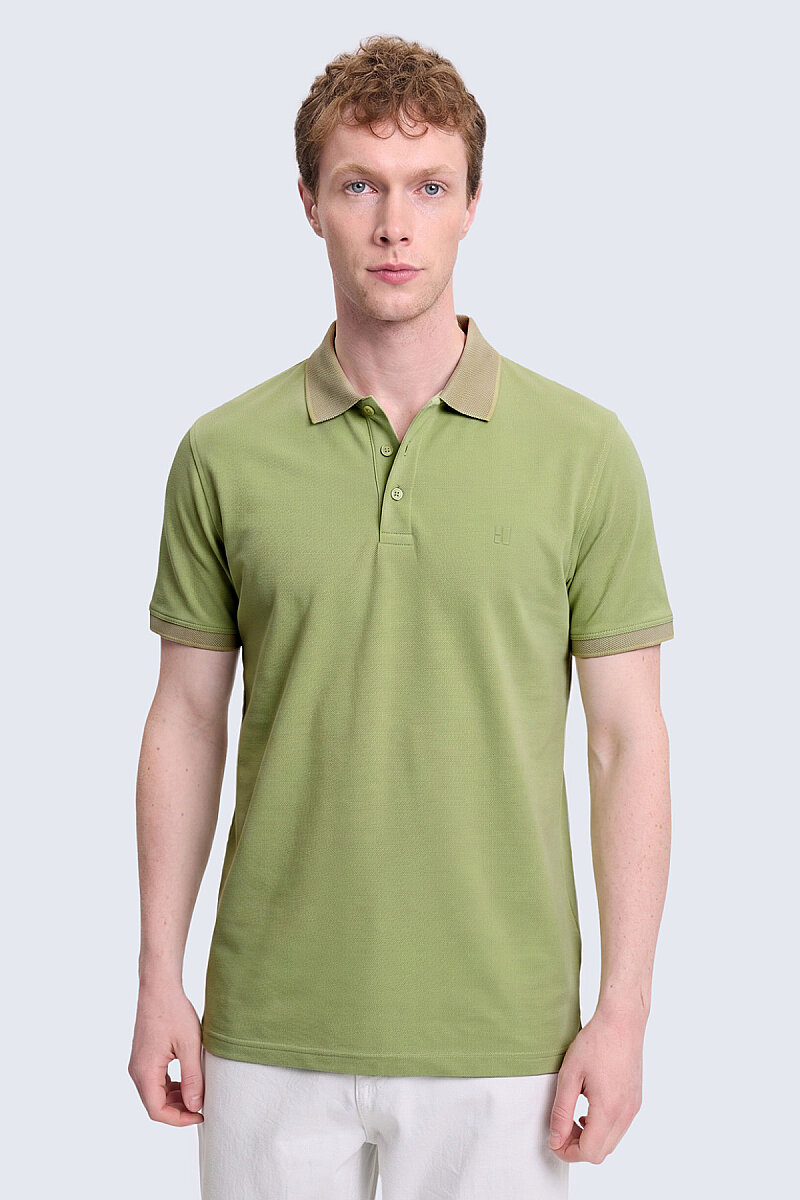 Yeşil Regular Fit Polo Yaka 100% Pamuklu Tişört