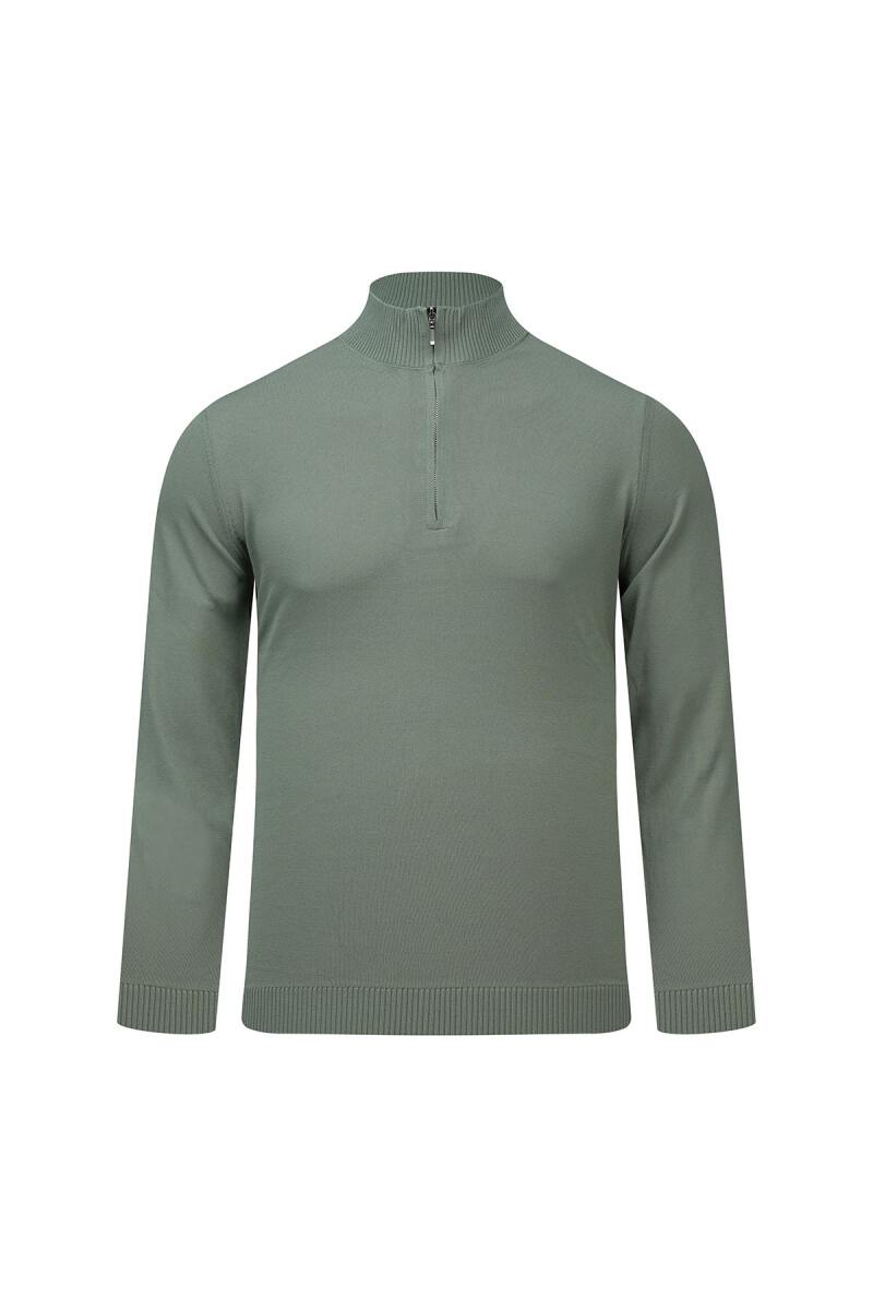 Yeşil Regular Fit Yarım Balıkçı Yaka Fermuarlı Kazak