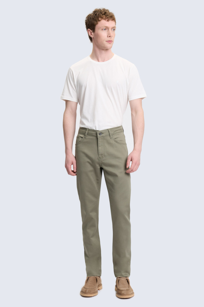 Yeşil Slim Fit 5 Cep Pamuklu Kanvas Pantolon