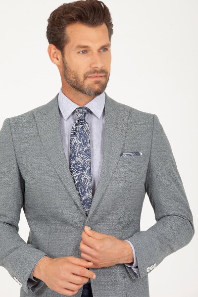 Yeşil Slim Fit Desenli Ceket - 3