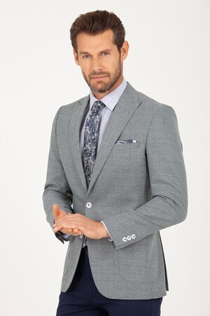 Yeşil Slim Fit Desenli Ceket - 8