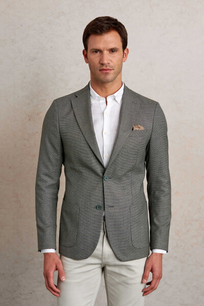 Yeşil Slim Fit Mono Yaka Klasik Ceket 