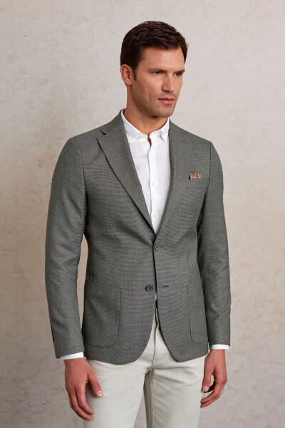 Yeşil Slim Fit Mono Yaka Klasik Ceket - 2