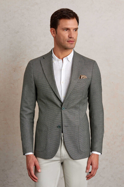 Yeşil Slim Fit Mono Yaka Klasik Ceket - 4