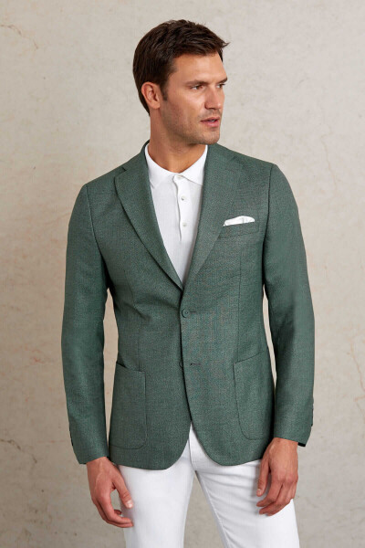 Yeşil Slim Fit Mono Yaka Klasik Ceket 
