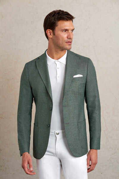 Yeşil Slim Fit Mono Yaka Klasik Ceket - 3