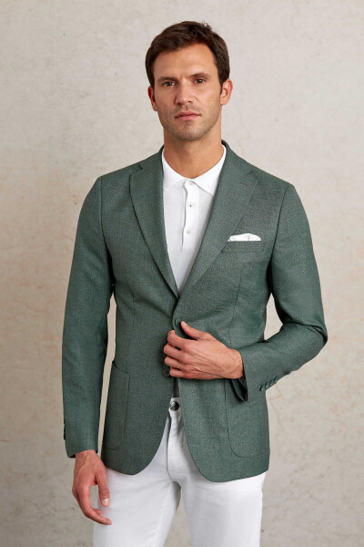 Yeşil Slim Fit Mono Yaka Klasik Ceket - 4