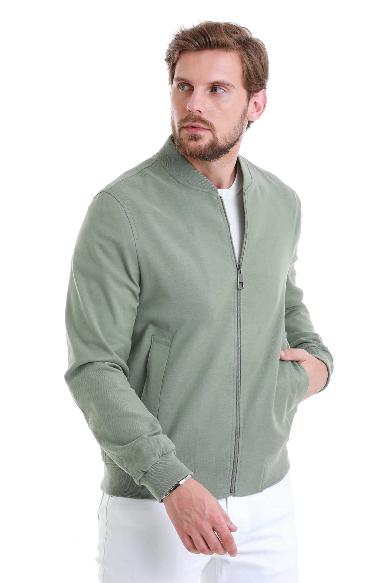 Yeşil Slim Fit Dik Yaka Basic Mevsimlik Mont - Hatem Saykı (1)