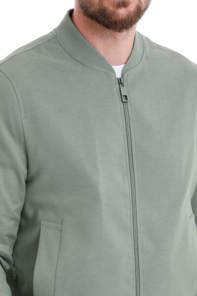 Yeşil Slim Fit Dik Yaka Basic Mevsimlik Mont - 6