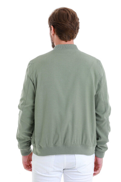 Yeşil Slim Fit Dik Yaka Basic Mevsimlik Mont - 7