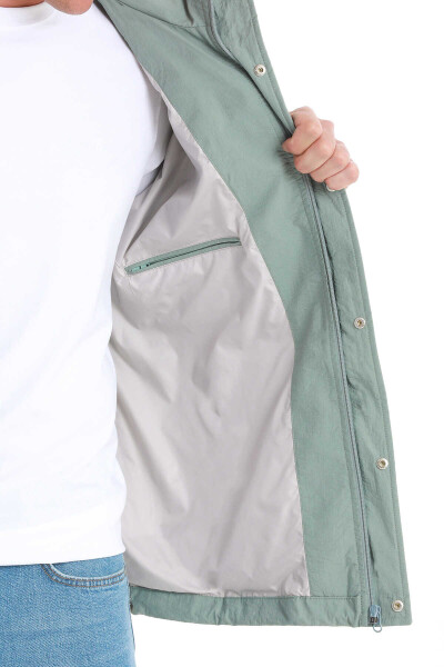 Yeşil Slim Fit Düz Dik Yaka Mevsimlik Mont - 8