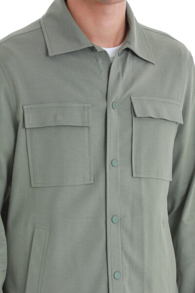 Yeşil Slim Fit Mono Yaka Pamuklu Overshirt Takım - 6