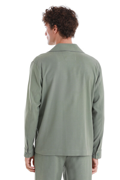 Yeşil Slim Fit Mono Yaka Pamuklu Overshirt Takım - 7