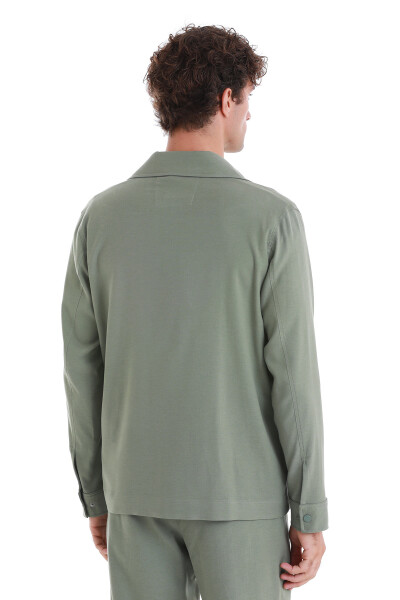Yeşil Slim Fit Mono Yaka Pamuklu Overshirt Takım - 8