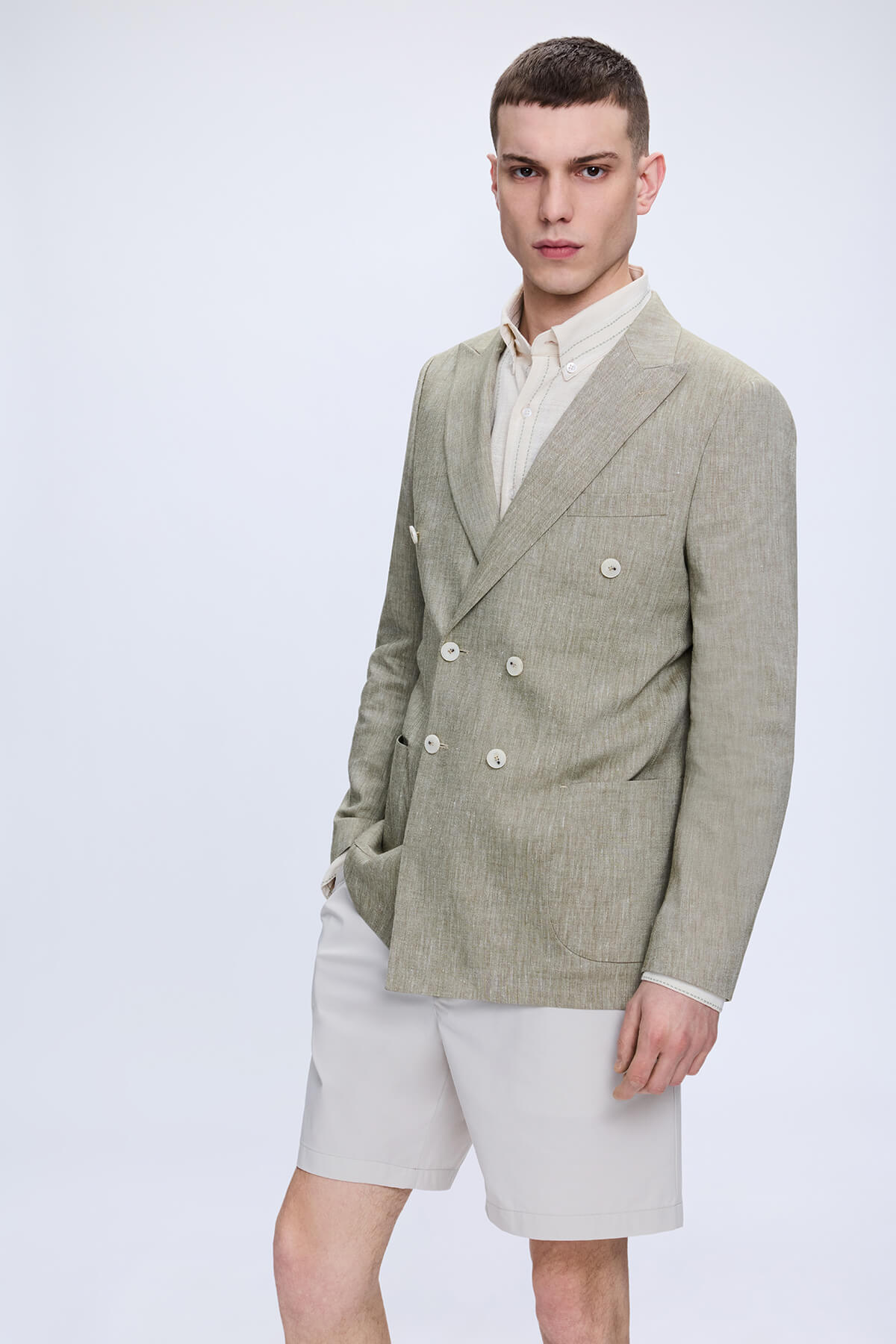 Yeşil Slim Fit Sivri Yaka Kruvaze Casual Ceket - 4