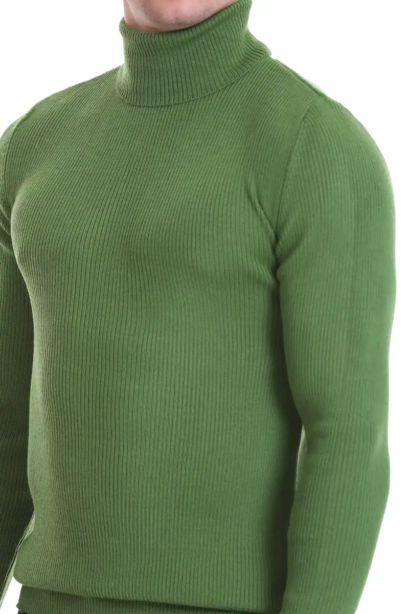 Yeşil Slim Fit Fitilli Balıkçı Yaka Yünlü Triko Kazak - Hatem Saykı (1)