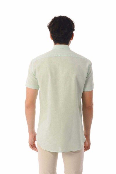Yeşil Slim Fit Kısa Kol Keten Gömlek - 8