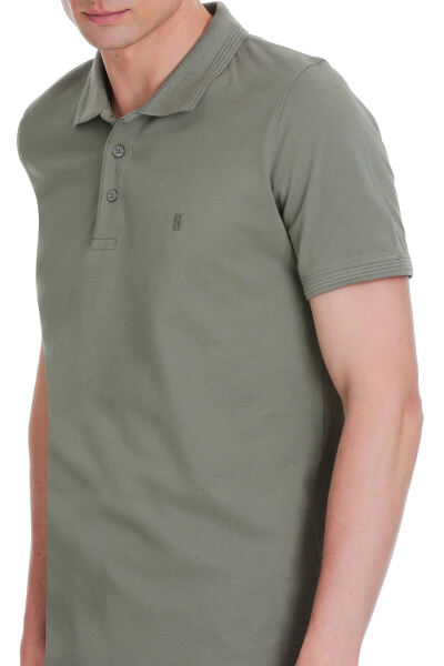 Zeytin Yeşili Regular Fit 100% Pamuk Polo Yaka Tişört - 4