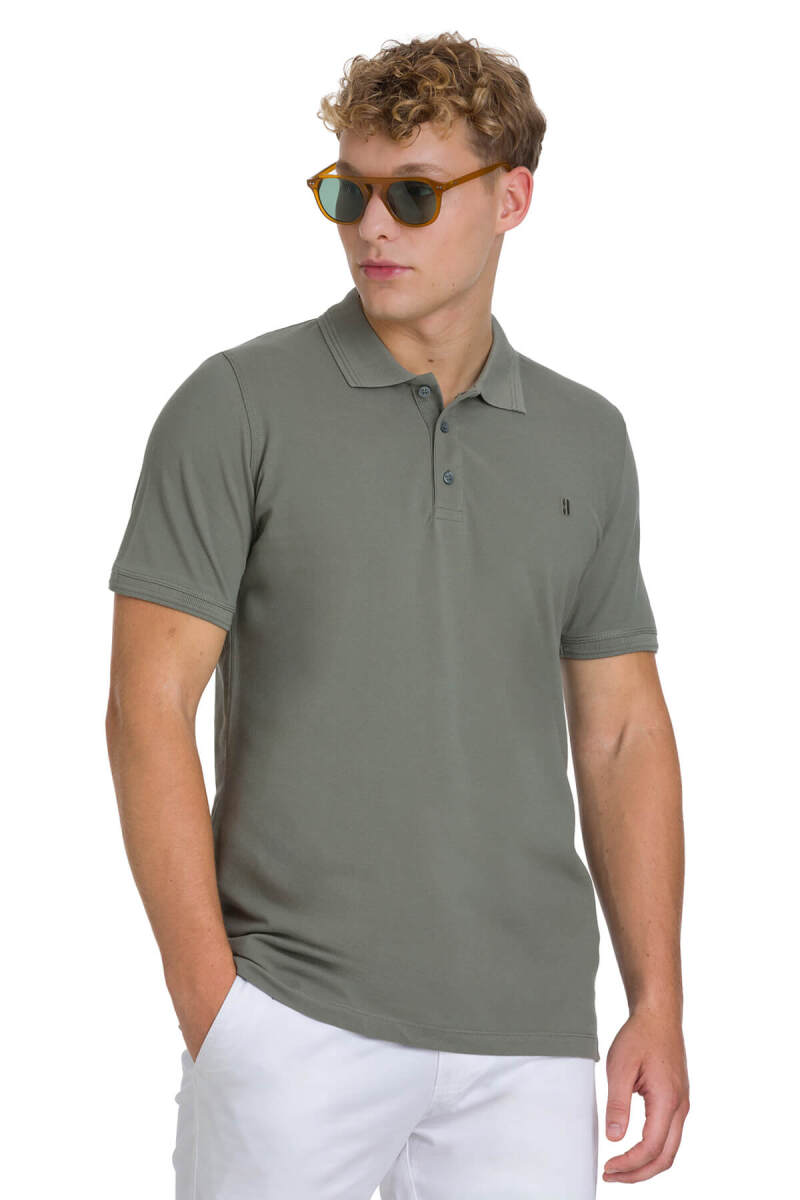 Zeytin Yeşili Regular Fit 100% Pamuklu Polo Yaka Tişört - Hatemoğlu