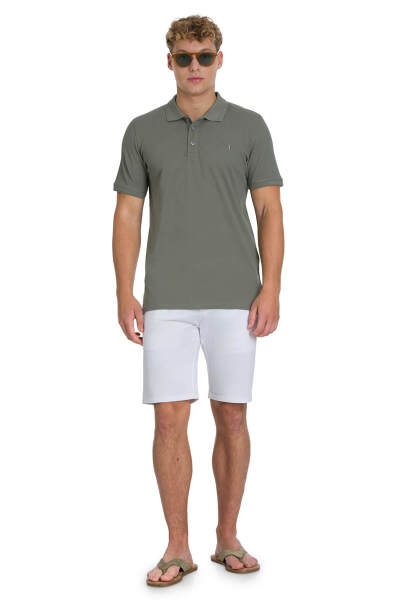 Zeytin Yeşili Regular Fit 100% Pamuklu Polo Yaka Tişört - 2