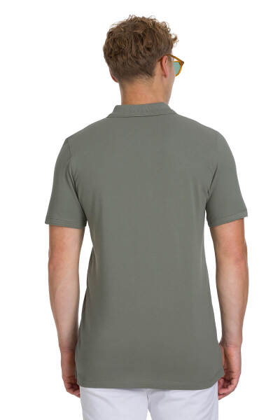Zeytin Yeşili Regular Fit 100% Pamuklu Polo Yaka Tişört - 5